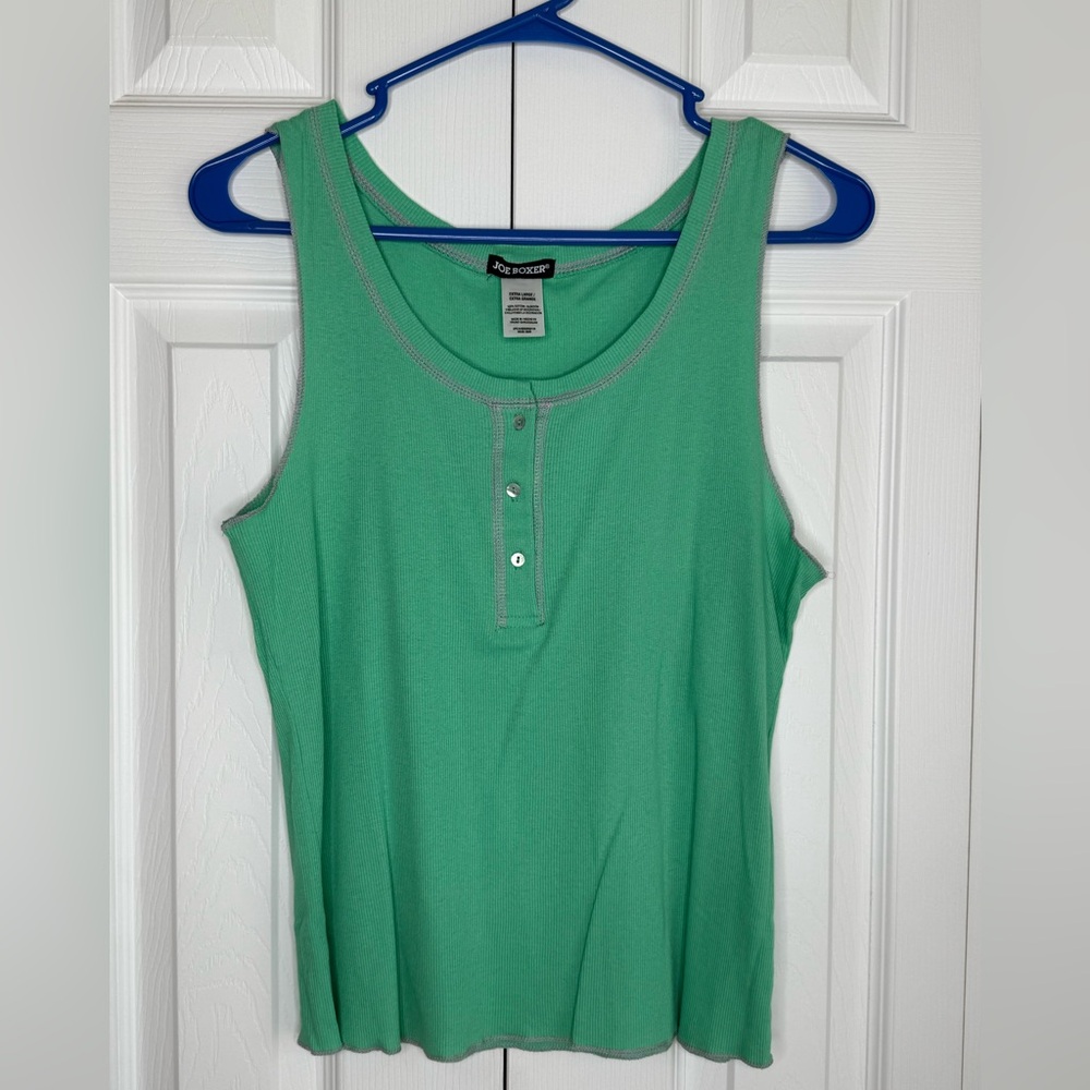 Y2K Joe Boxer Tank Top Ribbed Knit Buttons Vintage 100% Cotton Women's Sz XL